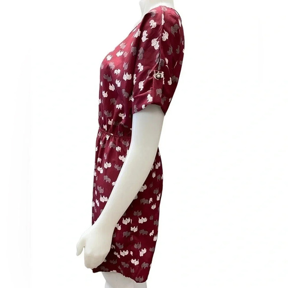 Everly Elephant Print Burgandy Mini Dress Size Small - Picture 2 of 8